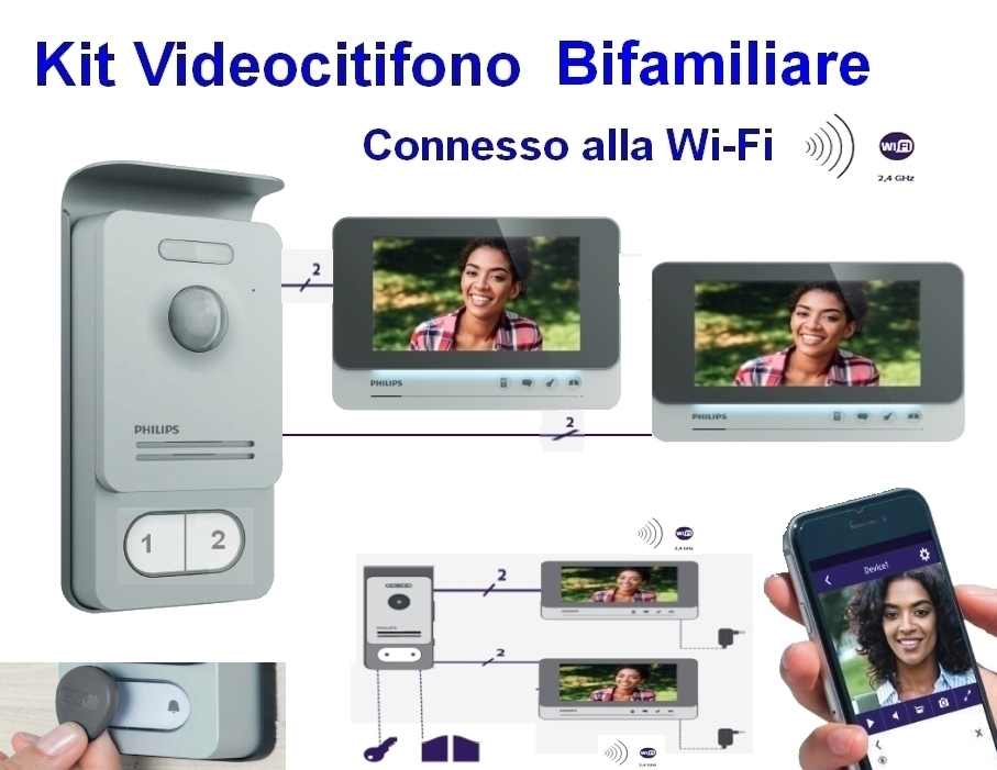 Kit Videocitofono Philips Bifamiliare Connesso alla Wi-Fi